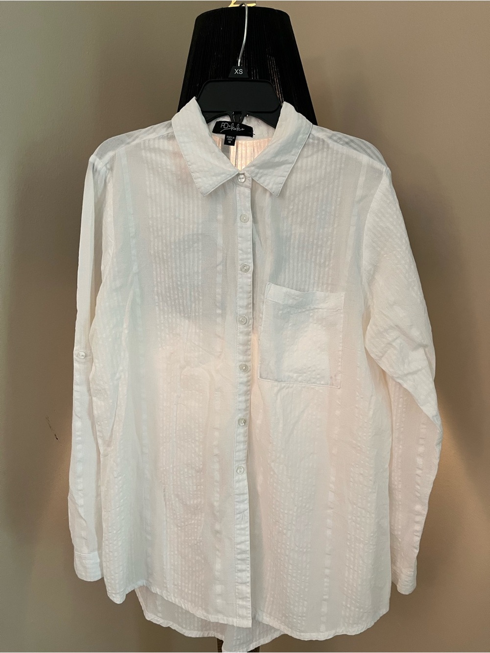 Lightweight White Button-Down Shirt with Subtle Stripe Texture